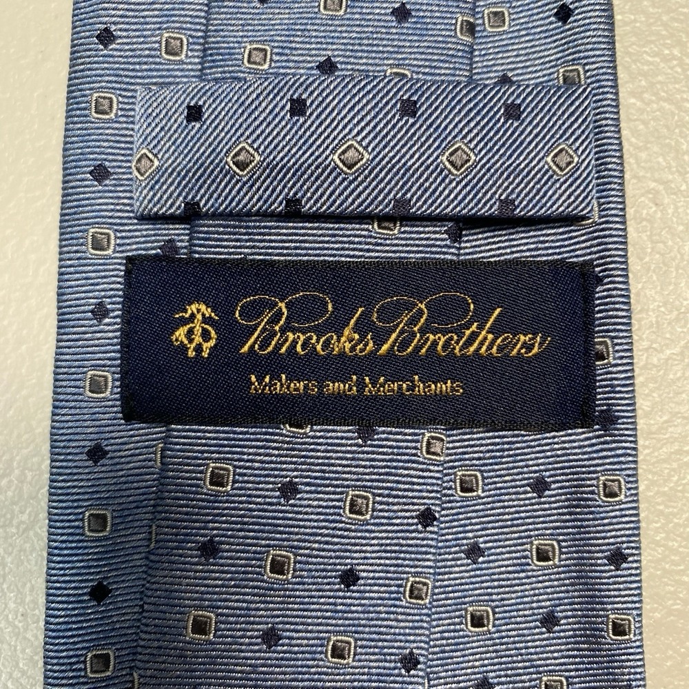 Brooks Brothers Makers Merchants Tie 57.5x3.25 Silk Blue Geometric Foulard - Picture 4 of 6